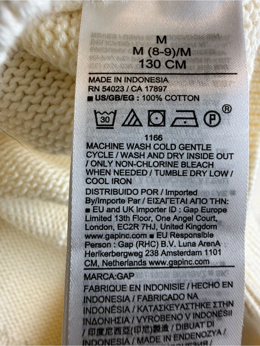 GAP Kids Boxy Cream V-Neck‎ Pullover Unisex Sweater Size M/8